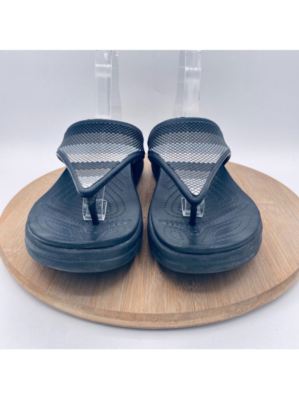 Crocs Monteray Sandals Womens 11 Black Rubber Beaded Sporty Flip Flops Platform - Picture 3 of 10